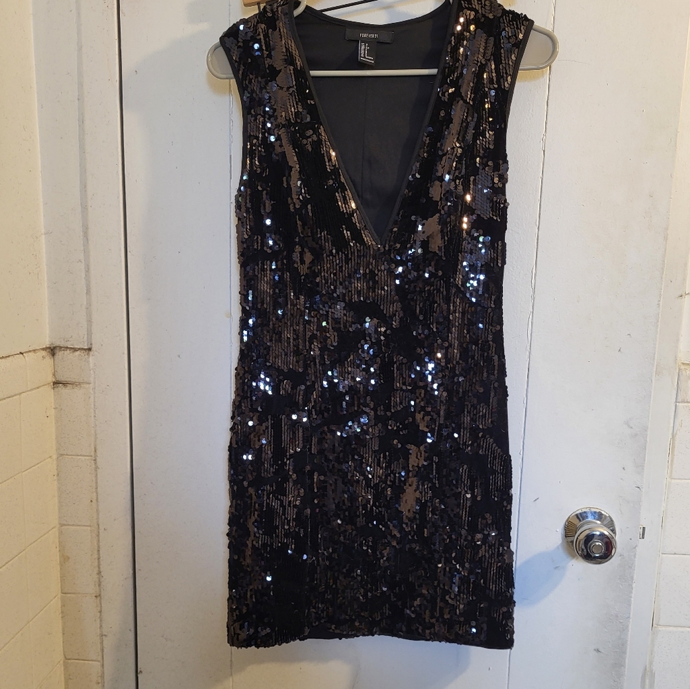Forever 21 Black Sequin Velvet Mini Dress